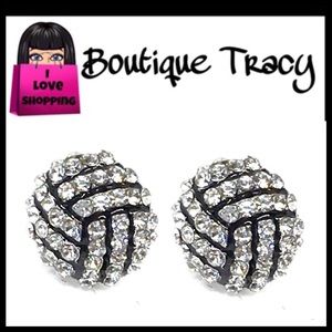Rhinestone Studded Crystal Volleyball Earrings